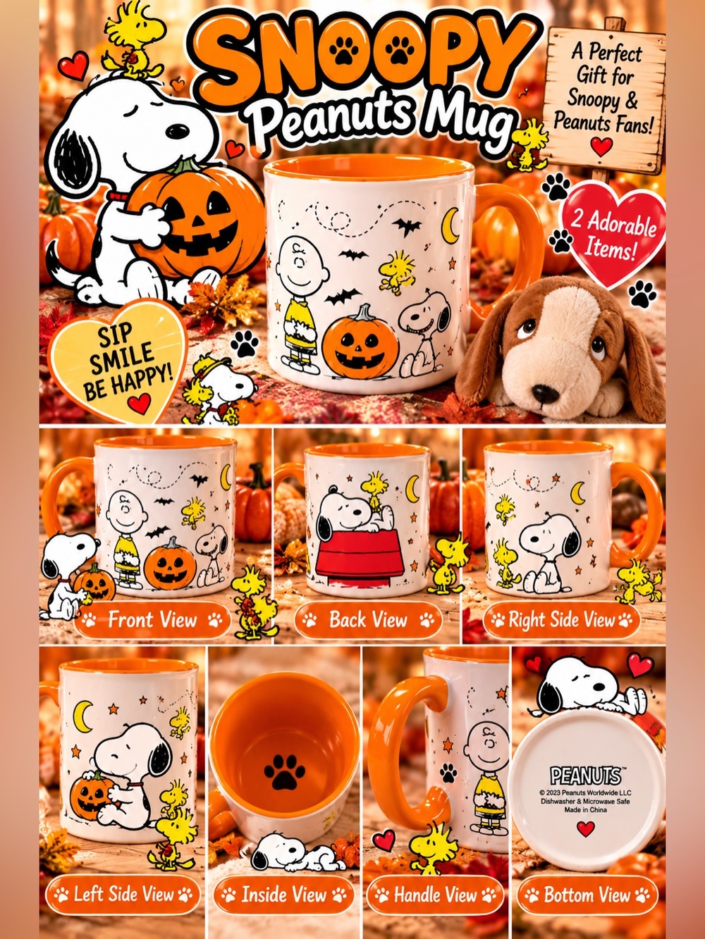 Peanuts Halloween Mug with Orange Interior and Handle